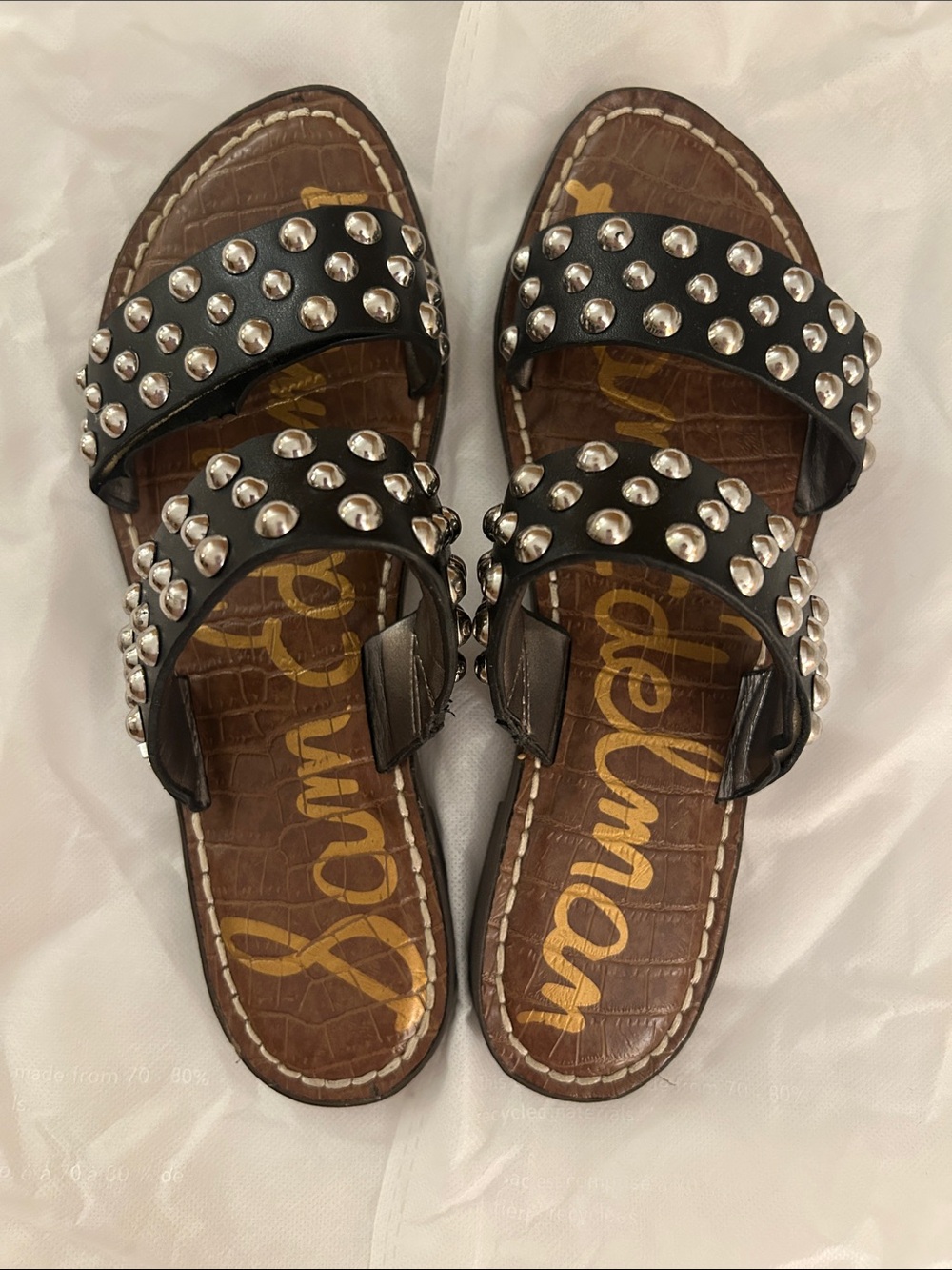 Sam Edelman Black Studded Double-Strap Slide Sandals